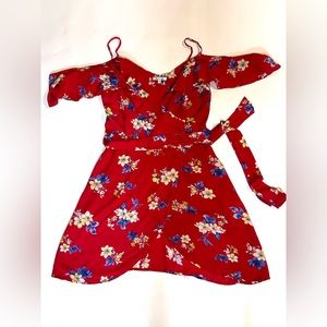 Bleuh Ciel red floral wrap-around dress size Small